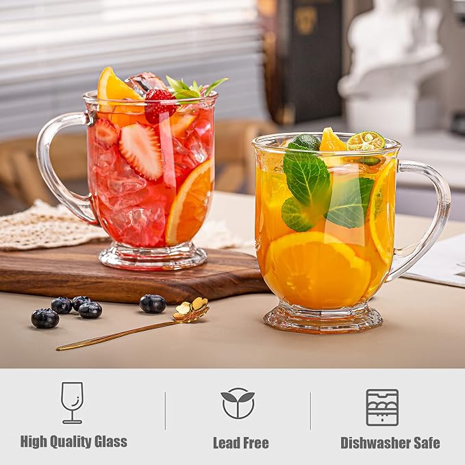 Glass Coffee Mugs Set of 2, 22 oz Large Capacity Glass Mugs with Handles, Clear Coffee Mug with 2 Spoons, Ideal for Latte, Espresso, Juice, Tea - Image 5