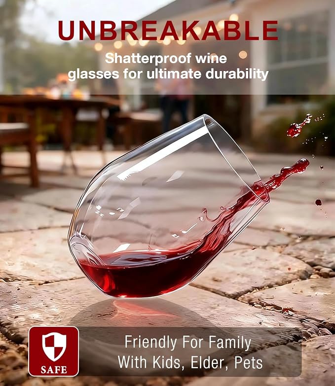 OJA Unbreakable Tritan Plastic Stemless Wine Glasses,16 oz,Set of 6,Outdoor | Shatterproof Wine Glass, Clear, BPA-free, Reusable, Dishwasher-Safe, Drinking Glassware for Poolside, Camping, Party - Image 2