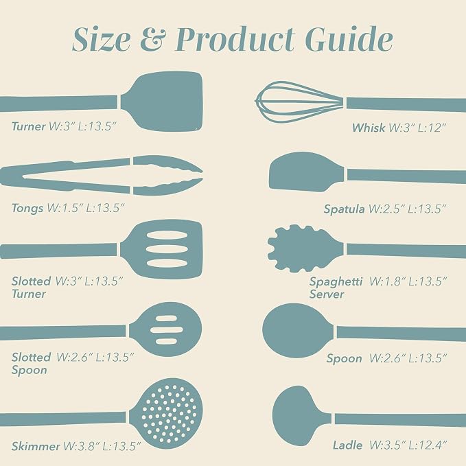 COOK WITH COLOR Silicone Cooking Utensils, Kitchen Utensil Set, Easy to Clean Silicone Kitchen Utensils, Cooking Utensils for Nonstick Cookware, Kitchen Gadgets Set, 10 Pieces, Teal - Image 6