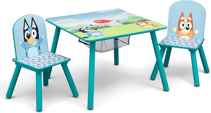 Delta Children Bluey Kids Table and Chair Set with Storage (2 Chairs Included) - Greenguard Gold Certified - Ideal for Arts & Crafts, Snack Time, Homeschooling, Homework & More, Blue by DeltaChildren