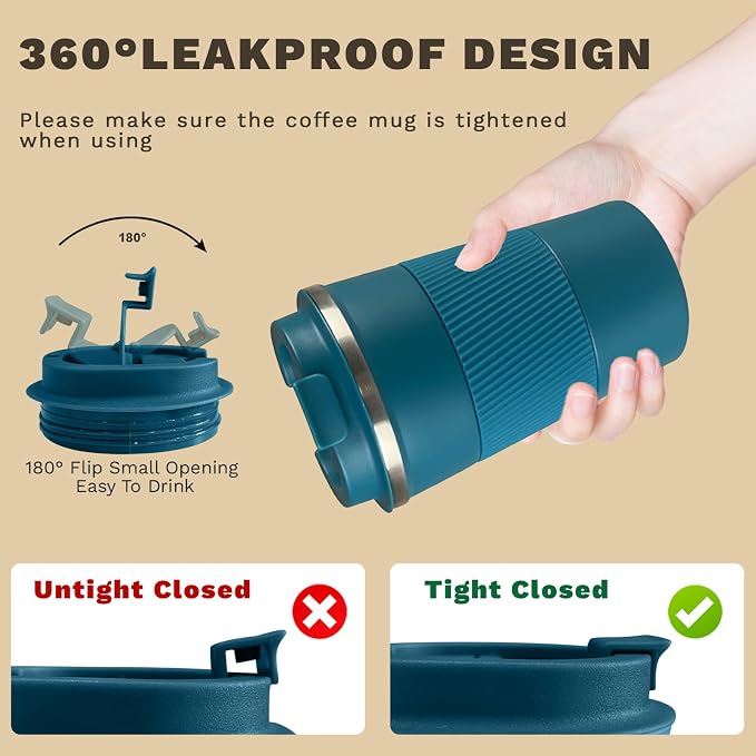 Vacuum Insulated Stainless Steel Travel Coffee Mug,Leak Proof Cup with Lid | 304 stainless steel mug with vacuum insulation, leak proof lid, silicone grip and car cup holder friendly design - Image 5