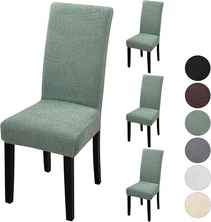 Fuloon Dining Chair Slipcover, Stretch Parson Chair Protector for Home | Leaf Jacquard-green, Set of 4, Super Fit, Stretch, Removable, Washable, Suits for Hotel, Dining Room, Ceremony, Banquet Party by Fuloon