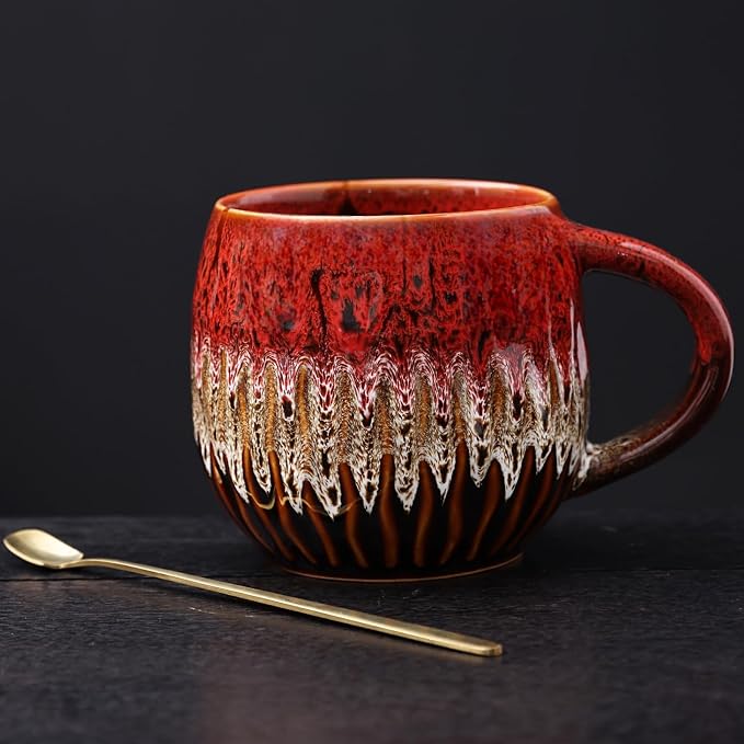 20 oz Large Ceramic Coffee Mug,Creative Handcrafted Reactive Glaze Coffee Cups Suitable for Home and Office Use,Dishwasher & Microwave Safe,Novelty Pottery Mug for Coffee Lovers Gift (red) - Image 2