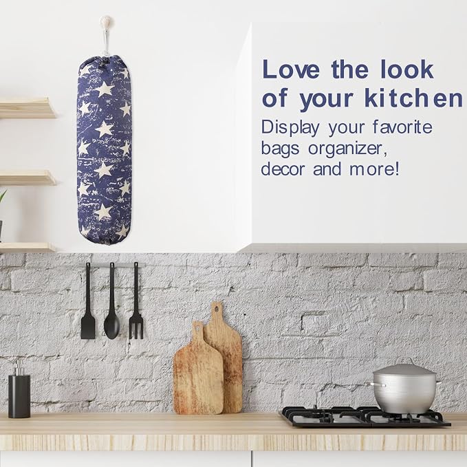Plastic Bag Holder, Wall Mount Grocery Bag Organizer, Heavy Duty Storage for Home Kitchen Camper (Blue Stars) - Image 7