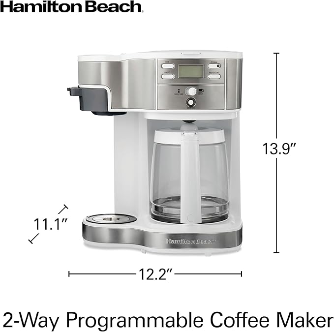 Hamilton Beach 2-Way Programmable Coffee Maker & Single Serve Coffee Maker | 12 Cup Glass Carafe | White with Stainless Steel Accents | 49933 - Image 2