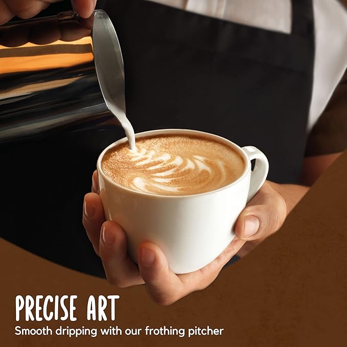 Milk Frothing Pitcher, 32OZ (900ml)– Stainless-Steel Milk Frother Cup with Latte Art Pen– Measurement on Both Sides– Rust-Resistant Frothing Pitcher for Milk, Cappuccino32OZ (900ml)