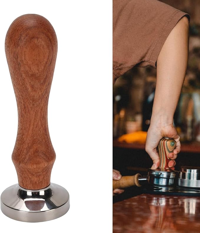 30mm Coffee Tamper, Stainless Steel Coffee Ground Press with Ergonomic Wooden Handle, Professional Espresso Tamper for Cafe and Home Use