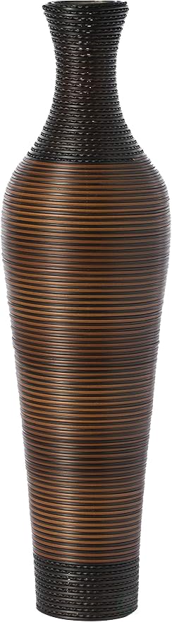 39-Inch Tall Standing Designer Floor Vase - Durable Artificial Rattan - Elegant Two-Tone Dark Brown Finish - Ideal Decor Accent for Living Room, Bedroom, Entryway - Stylish Home Decor Statement Piece - Image 3