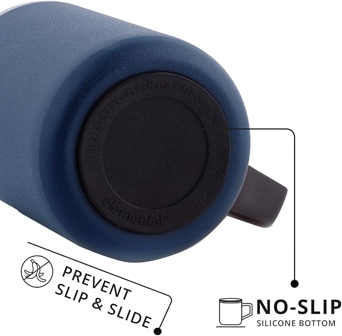 Elemental Insulated Coffee Mug - Triple-Wall Stainless Steel Summit Travel Cup for Hot and Cold Drinks - Thermal Coffee Mug with Lid and Handle for Camping, Office & Travel 12oz - Navy Blue - Image 4