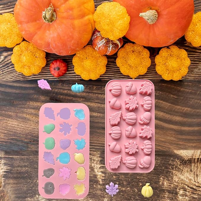 2 Piece Fall Silicone Molds for Chocolate, Autumn Maple Leafs Acorns and Pumpkins Shape 3D Chocolate 36-Cavities Candy Moulds for Thanksgiving Day, Harvest Theme Candy Pudding Jelly Making