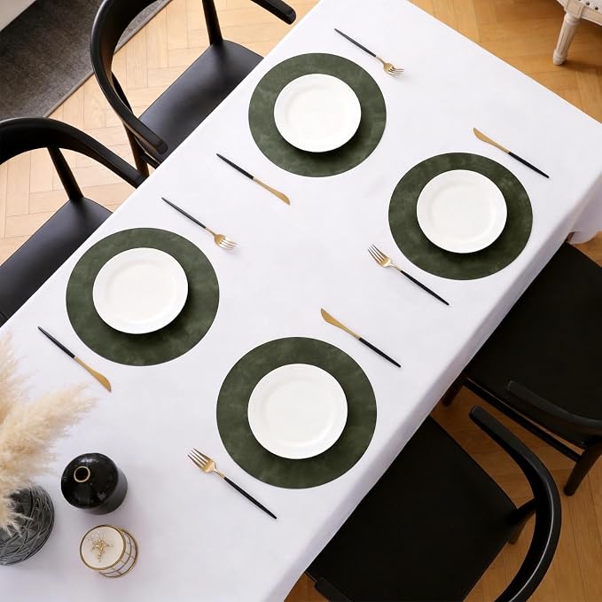 MOSAYT 13 Inch Round Vinyl Placemats Set of 4 - Faux Leather 100% Waterproof Oil-Proof Wipeable PU Place Mats, Heat Resistant Reversible Table Mats for Kitchen, Dining, Outdoor, Olive Green - Image 5