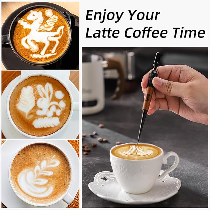 Bincoo Latte Art Pen for Coffee,Coffee Art Pen with Wood Handle,Espresso Coffee Latte Art Tools Accessories for Coffee Bar Barista