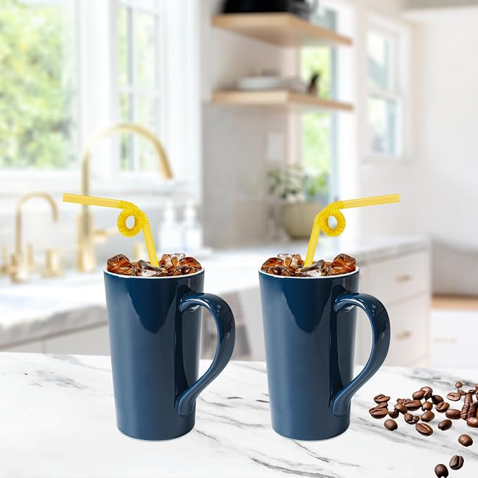 20 OZ Simple Pure Blue Mug (Set of 2) Plain Large Tall Ceramic Milk Tea Coffee Mug with Handle as A Gift for Dad Mom Friends, 2pcs - Image 4
