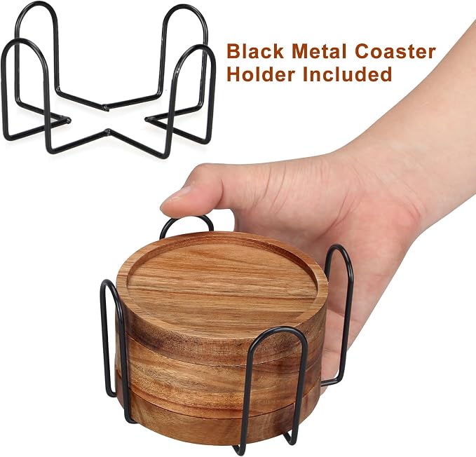 Wood Coasters Set of 4 Farmhouse Outdoor Coster for Drink Patio Table Decor | Cute Wooden Coaster with Holder Rustic Coffee Bar Accessories Kitchen and Dining Room Decoration Aesthetic Cool Cup Coasters - Image 5