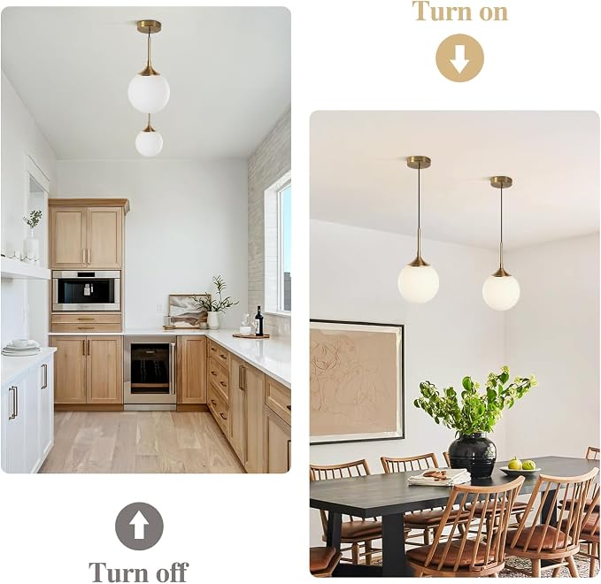 KCO Lighting 7” Small Milk Glass Pendant Light Gold Globe Kitchen Pendant Lights Vintage White Glass Hanging Light Fixture Mid Century Modern Dining Room Ceiling Light Fixture (2 Pack) - Image 4