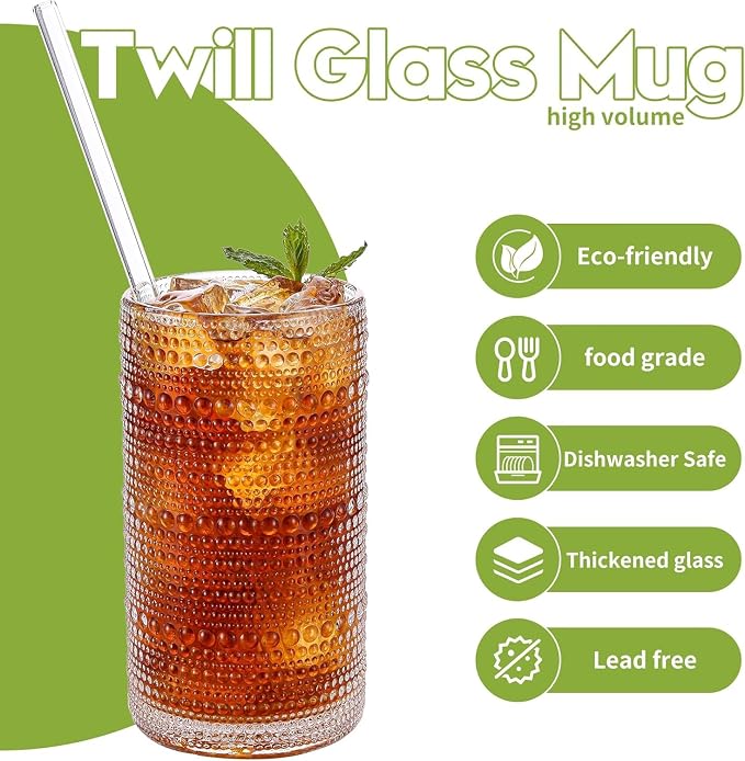 16oz Clear Hobnail Drinking Glasses with Straws Set of 12, Highball Glasses Cups, Kitchen Water Glasses Cup, for Cocktail, Juice, Whiskey, Milk and Various Mixed Drinks - Image 7