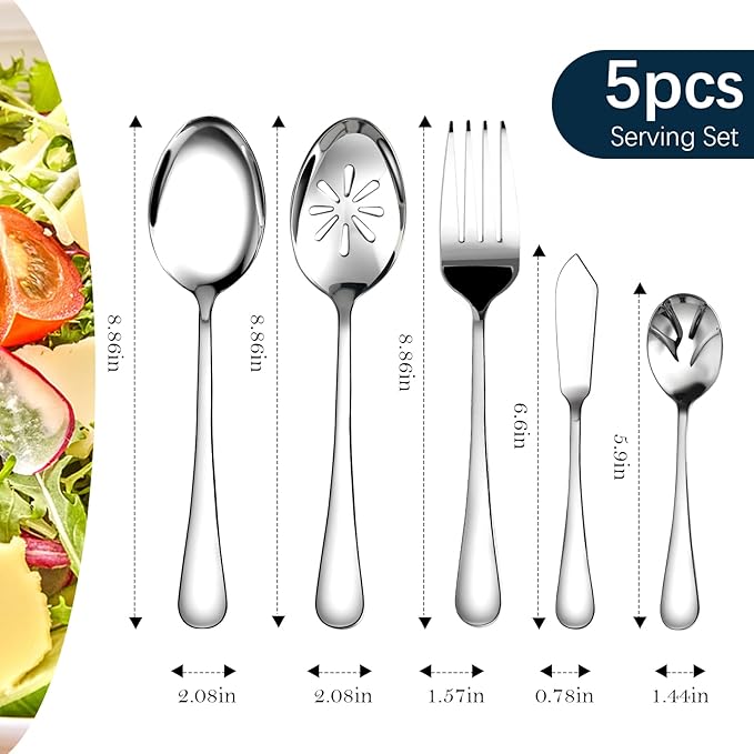 Silverware Set for 8 with Serving Utensils,Stainless Steel Flatware Cutlery | Heavy Duty Steak Knife Fork and Spoon, Dishwasher Safe, Gift Package for Wedding Housewarming - Image 5