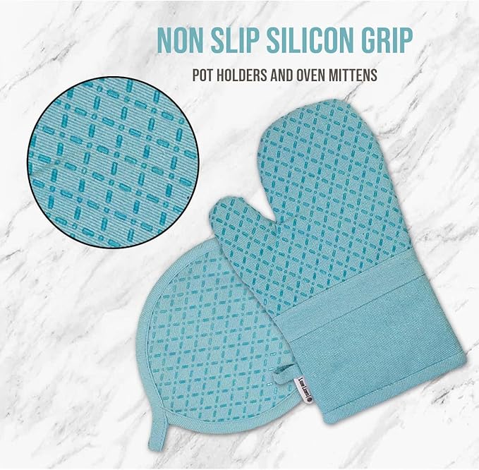 Lane Linen 16Pc Kitchen Towel Set - Heat Resistant Oven Mitts & Pot Holders, Reusable Dish Cloths, Absorbent Hand Towels - Aqua - Image 4