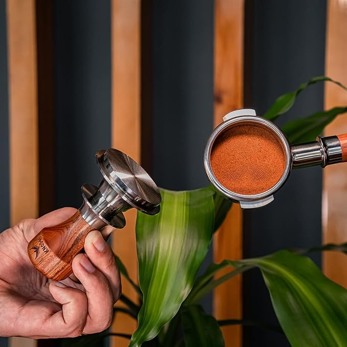 58.5mm Espresso Tamper – Rosewood Handle, Self-Leveling & Double Spring Loaded Calibrated Design Fits 58mm Portafilters for Precise Consistent Shots