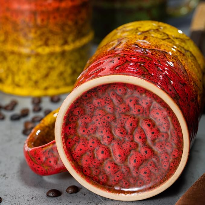 Coffee Mug,20 Oz Coffee Cups Ceramic Tea Cup Large Coffee Mug for Office and Home - Dishwasher and Microwave Safe Novelty Coffee Mug(1,Yellow and Red) - Image 5