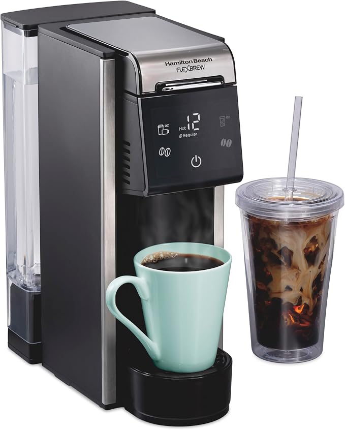 Hamilton Beach FlexBrew Advanced 4-in-1 Single Serve Coffee Maker | Hot & Iced Coffee Maker | Removable 45 oz. Reservoir | Uses Pod Packs & Grounds | Fast Brewing | Black by HamiltonBeach