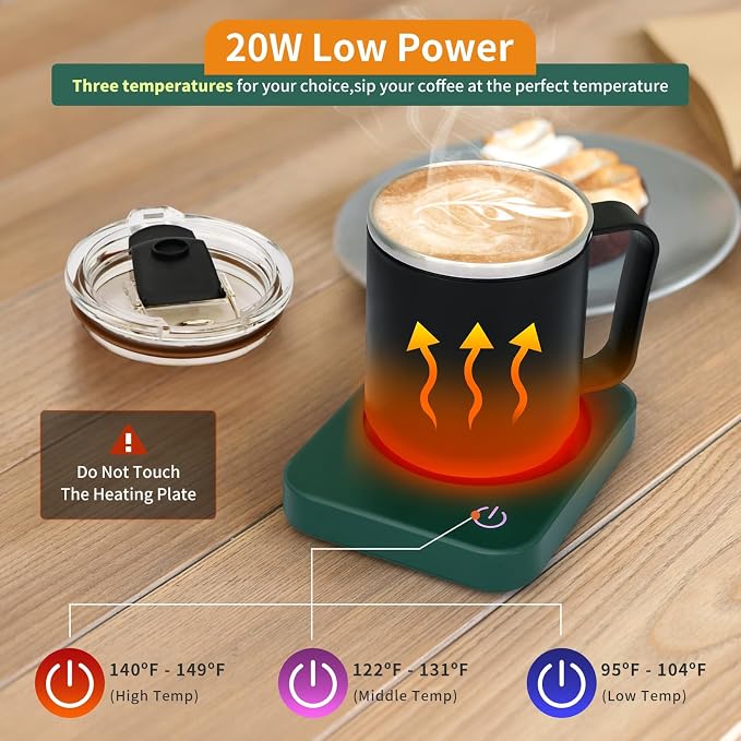 VOBAGA Coffee Mug Warmer Set with Auto Shut Off, 15 oz Coffee Mug Gift Set & 3 Temperature Settings Home Office Desk Accessories Valentine's Day Gift - Image 2