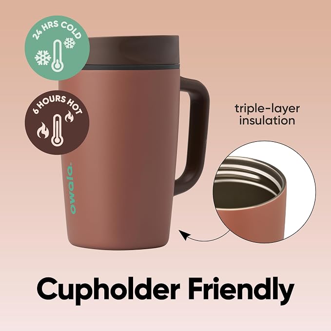 Owala SmoothSip Slider Stainless Steel Insulated Travel Mug with Handle, 100% Leak Proof, For Hot and Cold Drinks, Travel Friendly with Sliding Lock Lid, 12oz, BPA Free, Leak Proof, Cozy Cocoa - Image 3