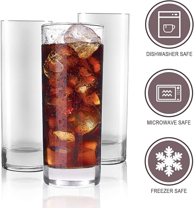 QAPPDA Glass Cups 10 oz, Highballl Glass Cocktail Glass Drinking Glasses | Collins Glasses for Kitchen,Heavy Base Water Cup For Juice,Cocktails,Beverages,Drinking Cups Beer Cups Set Of 12 - Image 4