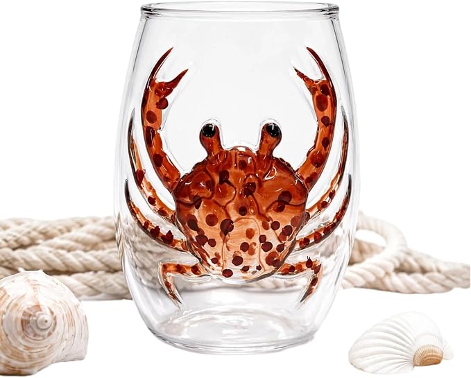 Handmade Blue Glass Stemless Wine Cup 3D Ocean Animal Bar(White Style 2) | 3D Sculpted Handmade Blue Ring Stemless Wine Glass Ocean Cup Handblown Glassware Ocean Lover Gift - Image 5