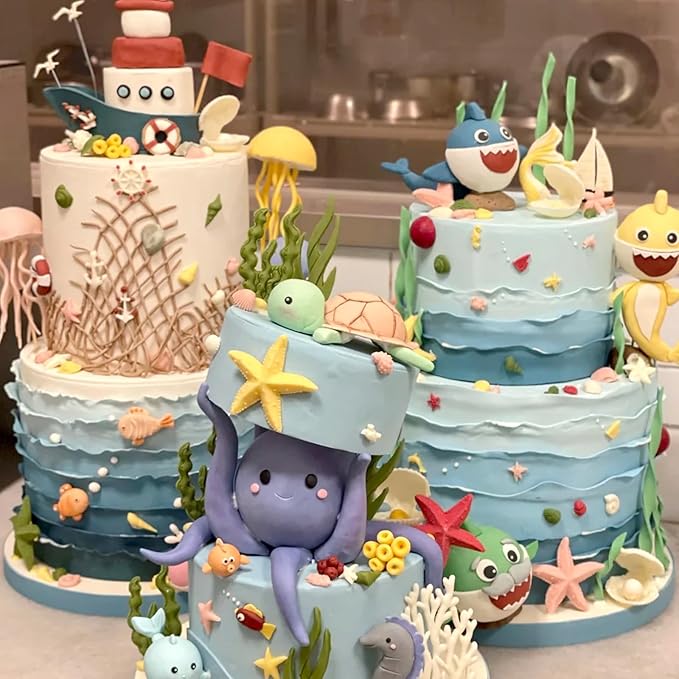 1 Pcs Ocean Theme Cake Decoration Silicone Mold, Turtle Octopus Chocolate Fondant Mold, for Kitchen Baking Cupcake Topper Chocolate Candy and Resin Pendant Clay
