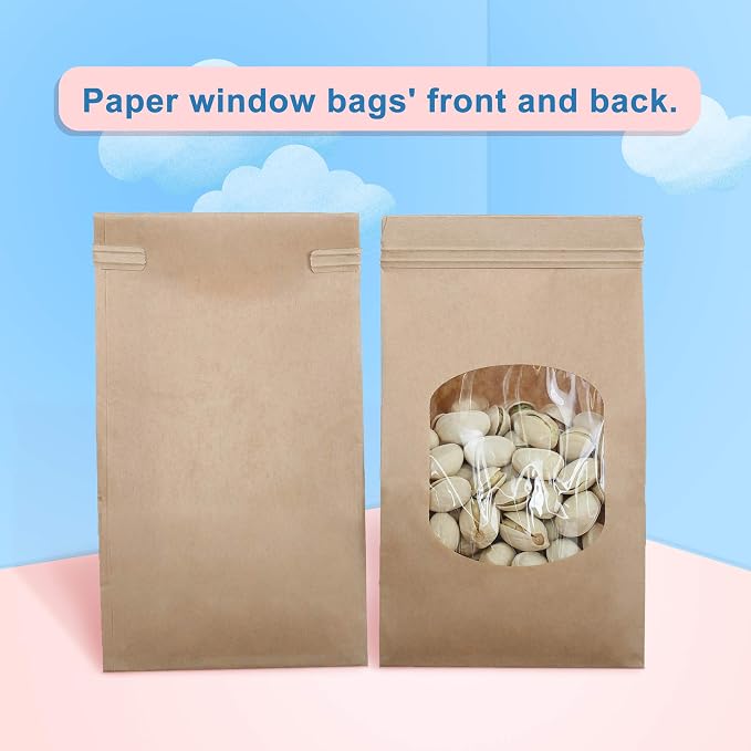 BagDream Small Cookie Bags 3.54x2.36x6.7 Inch Tin Tie Closure 100Pcs Brown | Resealable, Window, Grease Resistant, For Homemade Baked Goods, Snack, Coffee Beans, Party Favor, Gift Giving, Small Business - Image 5