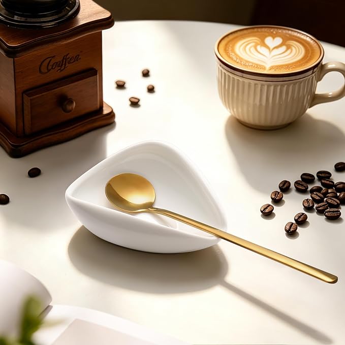 Coffee Bar Accessories: Espresso Accessories - Coffee Stirrers for Hot Cocoa Bar Supplies - Set of 4 Gold Decor Coffee Spoons with 1 Ceramic Spoon Rest - Ideal CoffeeLover Gifts - Image 4