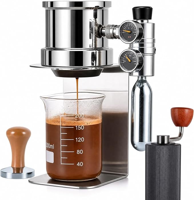 Pneumatic Espresso Machine, Portable Pressure Coffee Maker | Stainless Steel Structure, Home & Cafe & Travel Use, Pneumatic Brewing System, Pressure Valve Design by Unknown