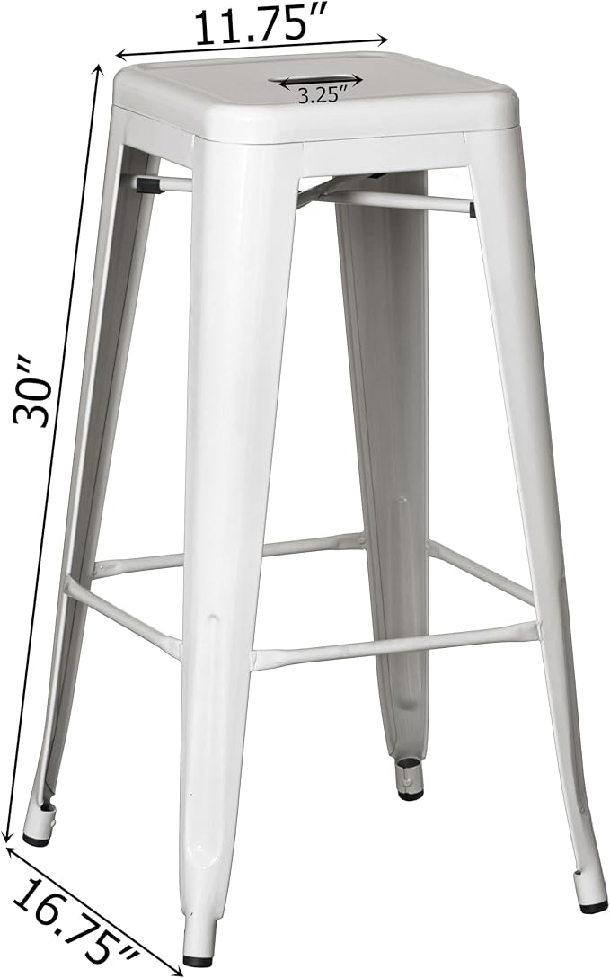 4-pcs 30-inch Backless Metal Bar Stool Stackable Heavy-Duty Counter-Height Chair for Home Bars Patios Kitchen Islands Cafes Restaurants Bistros and Dining Areas for Indoor & Outdoor, White - Image 3