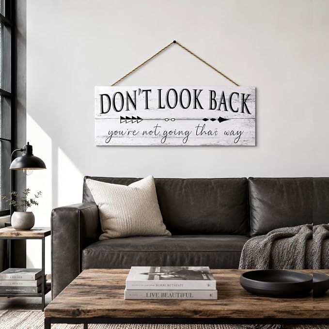 Farmhouse Themed Inspirational Signs: Motivational Quotes "Don't Look Back" Canvas Prints Decor - Vintage Office Decoration Rustic Wall Plaque for Home 6" x 14.5" - Image 2