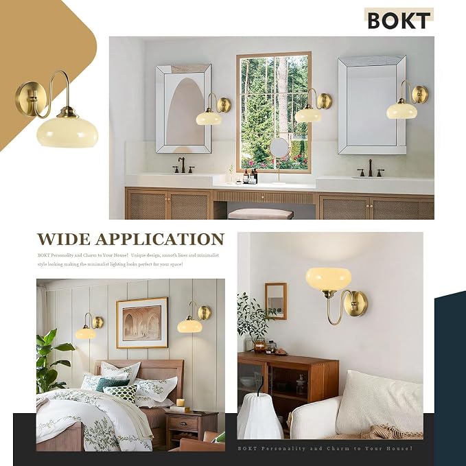 7.9" Yellow Glass Wall Sconce Mid Century Modern Kitchen Globe Wall Lamp Elegant Brushed Brass Wall Light Fixture Hardwired for Living Room, Bedroom, Bathroom - Image 8