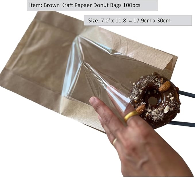 100 Pcs cozymomdeco Korean Made Bakery Bags with Window, Paper Sandwich Bags, Donut To Go, Bakery for Treat, Snack, Cookie Packaging Pastry Bags (Brown) (Large) - Image 2