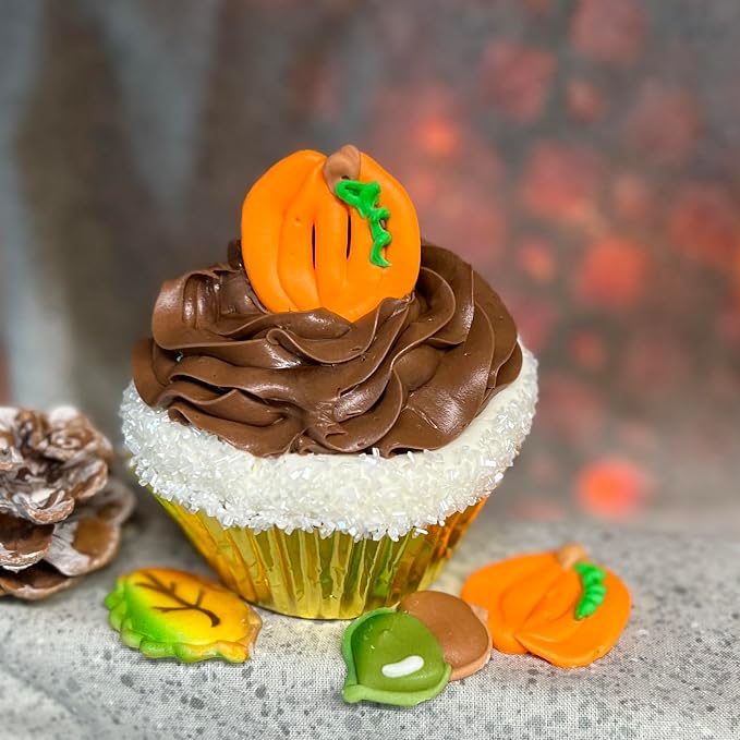 Pumpkin Cupcake Topper 12pc Candy Edible Icing Thanksgiving Fall Halloween Cupcake Toppers (Choose Styles Below) - Image 2