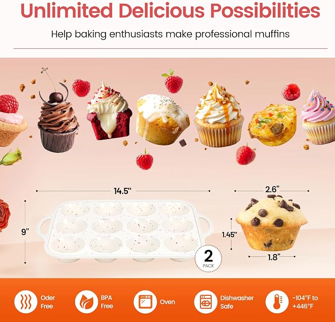 Silicone Muffin Pan with Metal Reinforced Frame - Muffin Pan for Homemade Muffins, Cupcakes, Muffin Cakes, and Bread, Oven and Dishwasher Safe (12 Cups×2pack) - Image 5