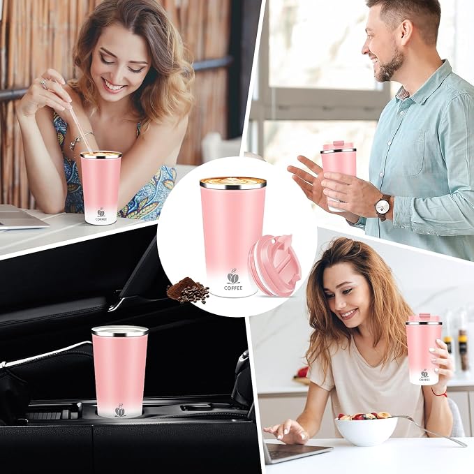 17oz Insulated Travel Coffee Mug with Flip Lid – Leakproof Stainless Steel Insulated Coffee Tumblers, Reusable Coffee Cup for Hot & Cold Drinks, Perfect for Camping & On-the-Go - Image 8