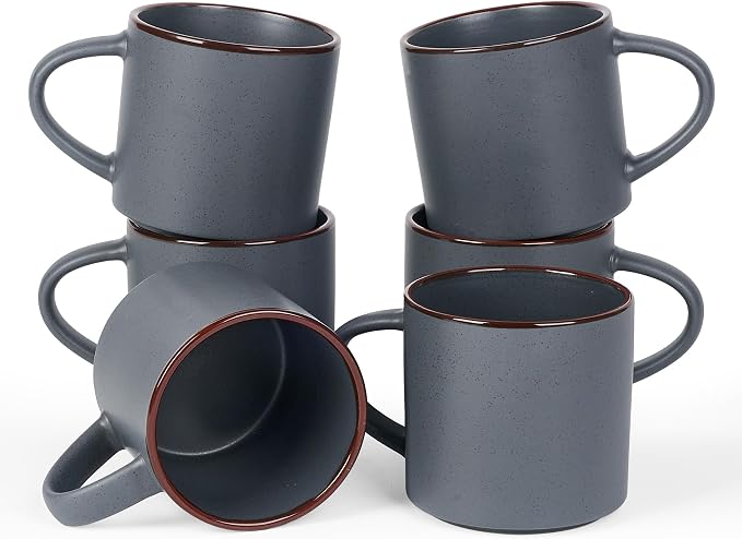 famiware Coffee Mugs Set of 6, Nebula 14oz Coffee Mugs, Ceramic Cup Set with Handle for Latte, Tea, Milk, Cappuccino, Cocoa, Charcoal by Famiware