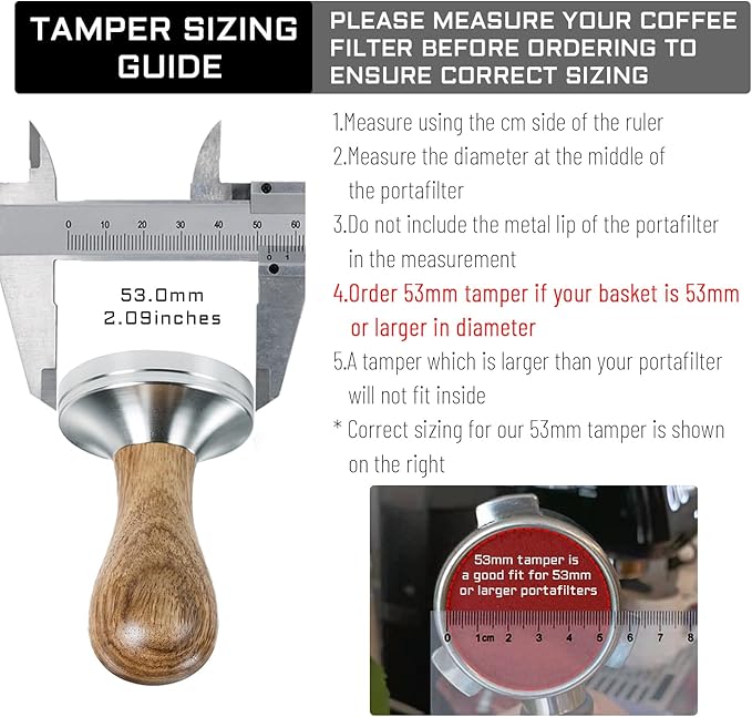 53mm Coffee Tamper Espresso Press with Tamper Mat Tamper with 304 Stainless Steel Base Wooden Handle Barista Espresso Machines Accessory (53mm)