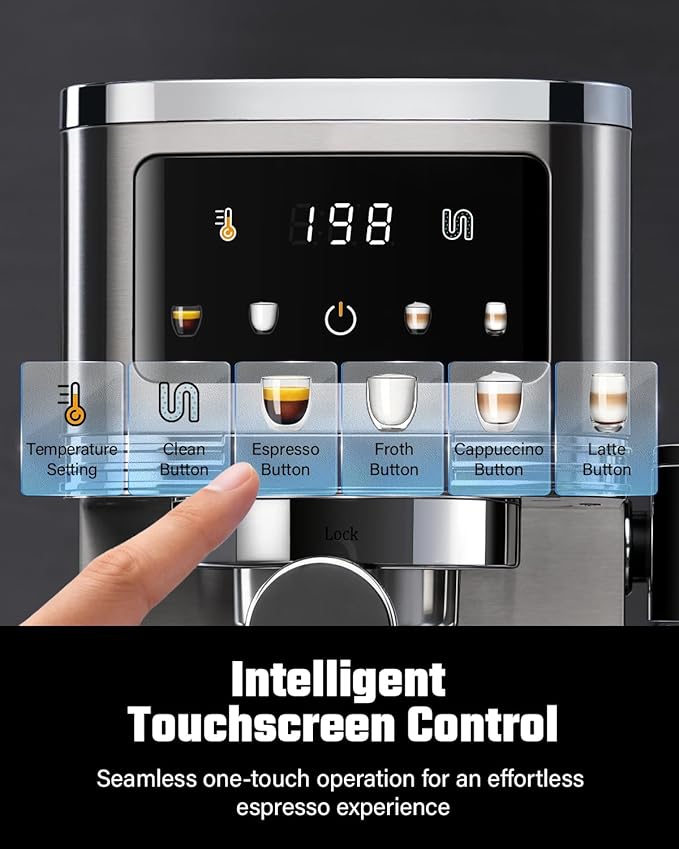 KIDISLE 20 Bar Espresso Machine with Auto Milk Frother & Touchscreen, 1350W | Dual Boiler 1350W Brew +1000W Froth, Pre-Infusion Rich Crema, 44oz Water + 24oz Milk, 3-in-1 Espresso, Cappuccino, Latte - Image 6