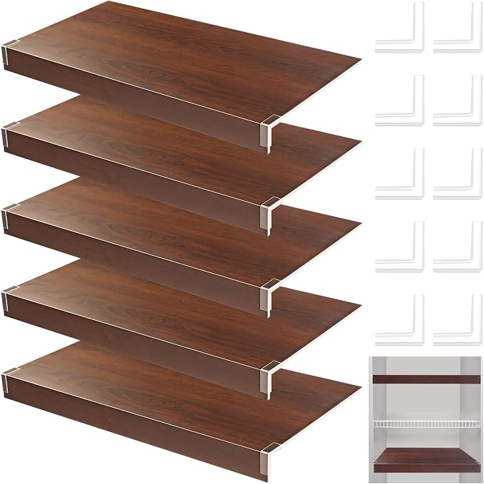 CroBlissful 5 Sets Shelf Covers Wire Rack Cover for Pantry, Removable Wood Textured 24x12 Inch PVC Shelves Covers (Not Wood) with Acrylic Clips for Wire Shelving Home Kitchen Organization by CroBlissful