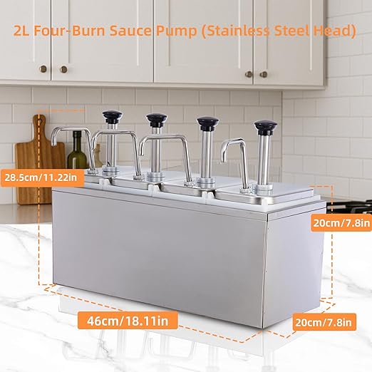 8.46 Quart Ketchup Pump Dispenser,Condiment Dispenser Pump, Large Capacity Detachable Leak-Proof Design for Sauce, Honey, Syrup,Soy Sauce,Mustard,Cheese (4 pumphead, 2.11 QT Each)
