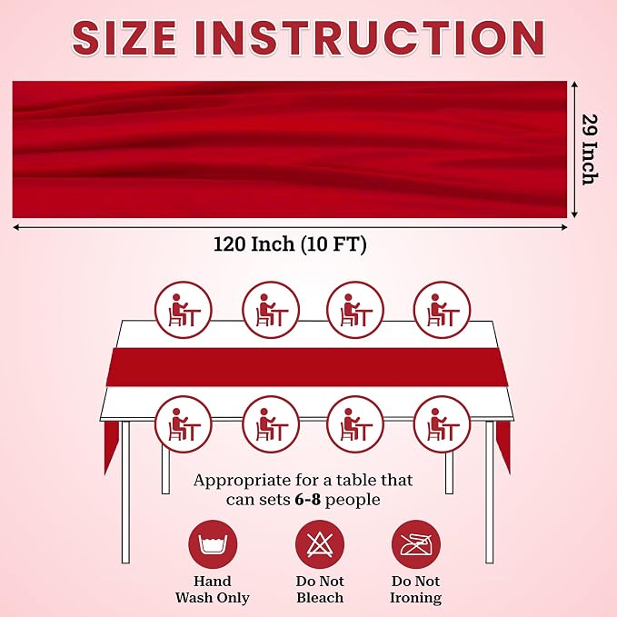 MDS Pack of 10 | Red | 10ft Chiffon Table Runner 29x120 Inches Long Romantic Rustic Sheer Gauze Runner for Wedding Bridal Shower Birthday Banquets Engagement Spring Easter Boho Decorations - Image 3