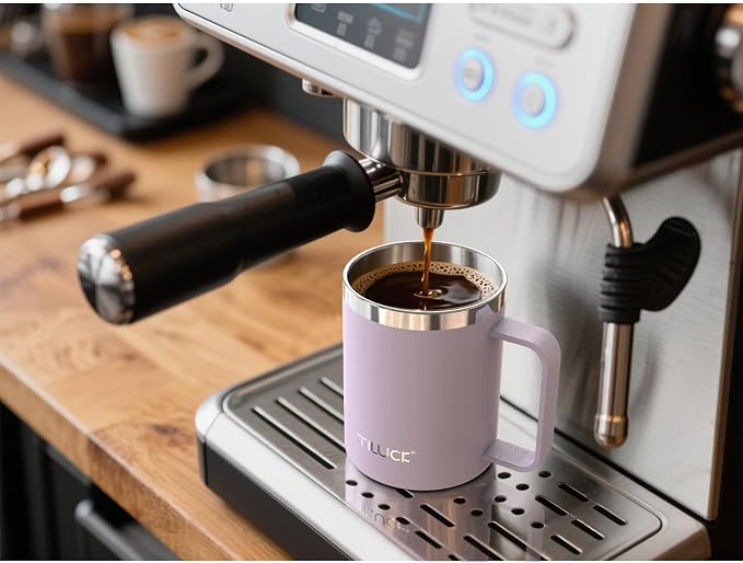 TILUCK 12 oz Insulated Coffee Mug with Lid and Handle | BPA-Free Lid, Double-Wall Vacuum Insulation, Stainless Steel Coffee Cup,Dishwasher Safe Mug for Hot & Cold Drinks,LightPurple - Image 3
