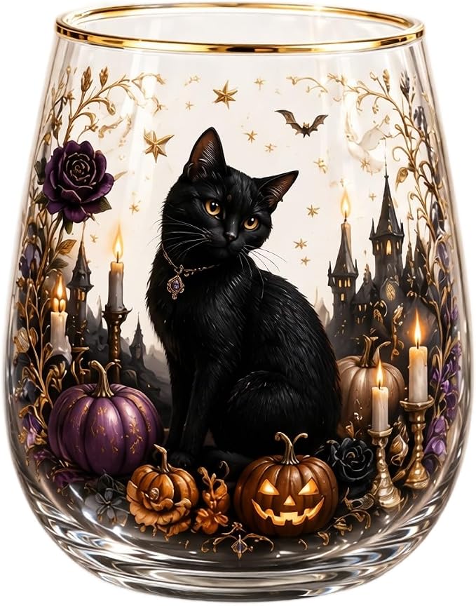 3D Halloween Autumn Glass Art Cup,Stemless Holiday Glassware Collection | Fantasy Fall Witch Wine Glasses,Holiday Printed Table Ornaments,Magical Halloween Home Decor Gifts for Various Beverages by Unknown