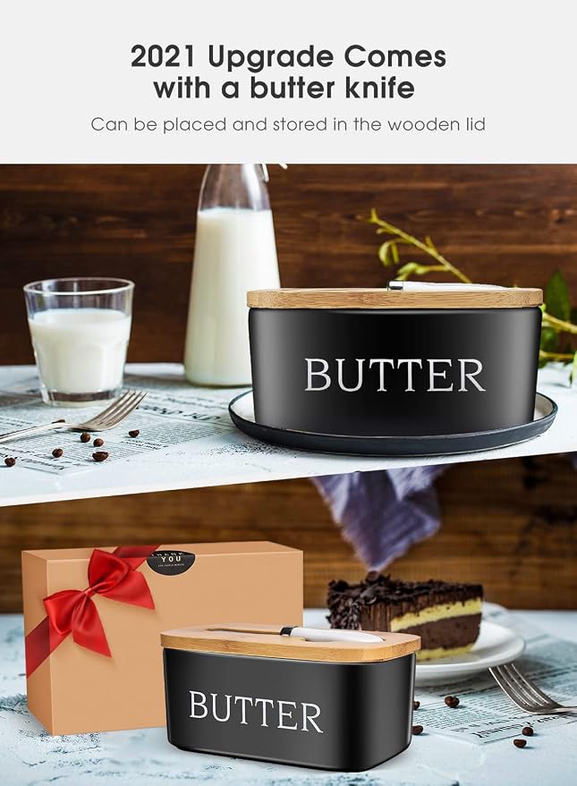 Ceramic Butter Dish with Lid and Knife & Silicone Seal 400ml 2 Pack Black | Suitable Capacity, Great Sealing, Home Decor Kitchen Gift Housewarming Gift - Image 3