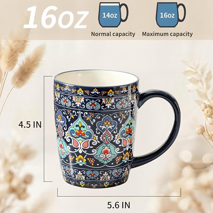 glowworm Ceramic Coffee Mugs Set of 6, 16 oz Mug with Handle, Bohemian | Milk,tea, Large Coffee Cups for Latte Cappuccino, Milk Colorful Cup for Mom Dishwasher & Microwave Safe - Image 2